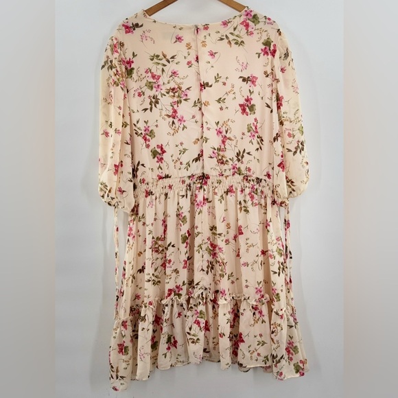 Taylor Romantic Cottagecore Cream Floral Ruffled Tie Sleeve Mini Dress Size 20 - Picture 9 of 13